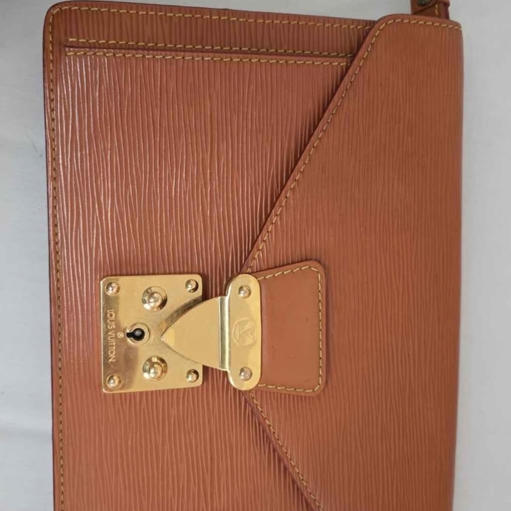 Louis Vuitton Brown Leather Wristlet with Gold Accents